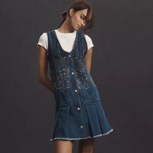 Anthropologie Pilcro Sparkle Denim Button-Front Mini Dress XL / L / M